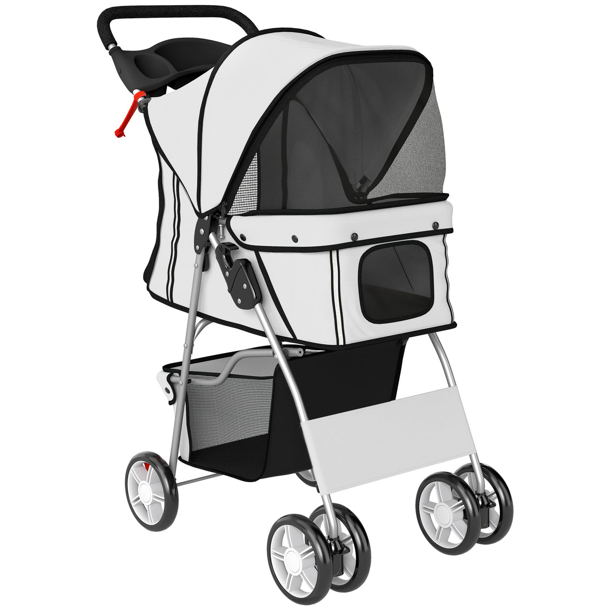 Opvouwbare hondenbuggy met reflecterende strips, opbergmand en kussen voor kleine honden tot 10 kg, 77x44x102 cm