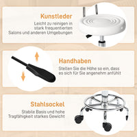 Rolkruk, draaibare en verstelbare kruk met rugleuning, kunstlederen bekleding, voetensteun, voor kaptafels, wit (6)