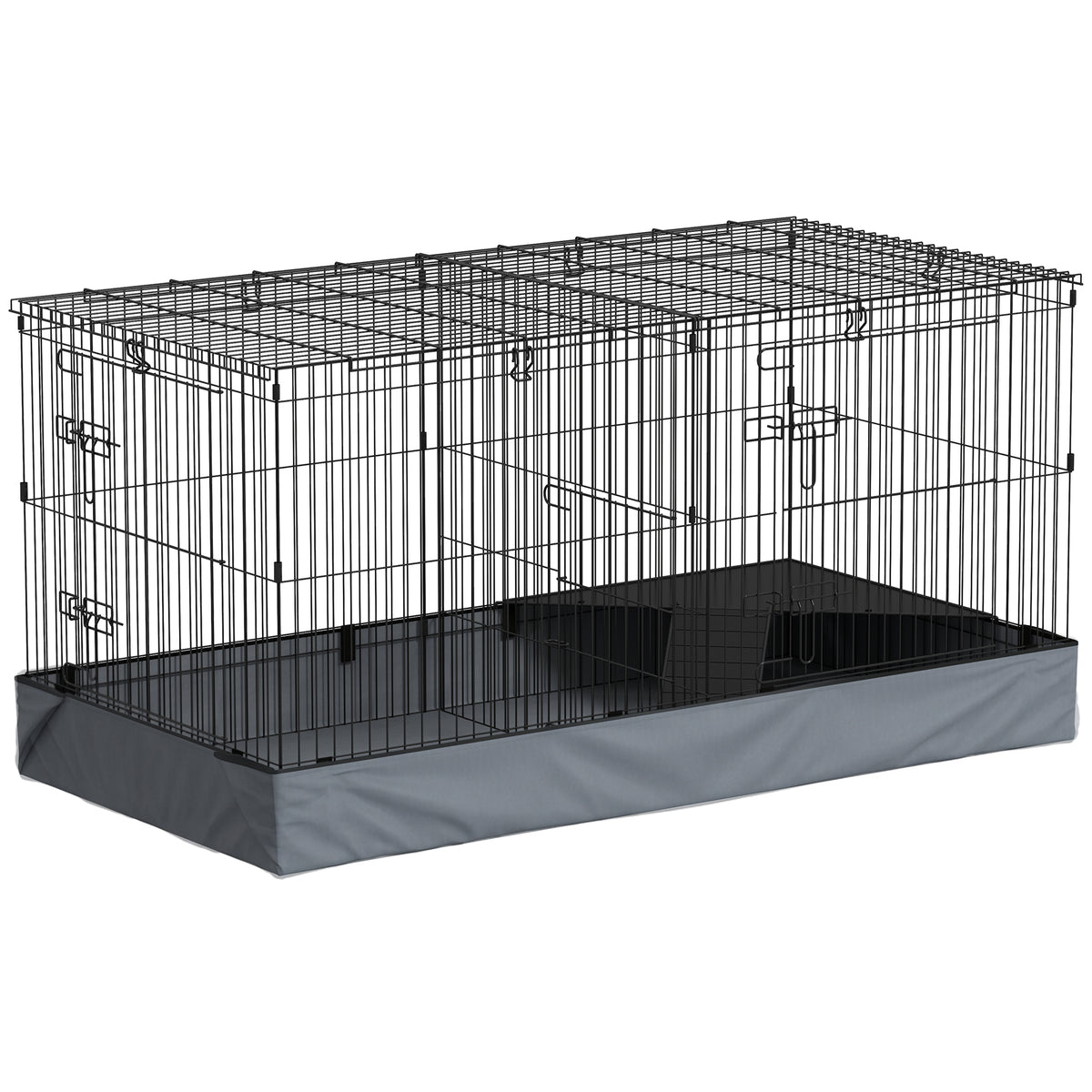 2-in-1 dwerghamsterkooi, kooi voor kleine dieren, stoffen bodem, zitstokken, hellingbaan, zwart