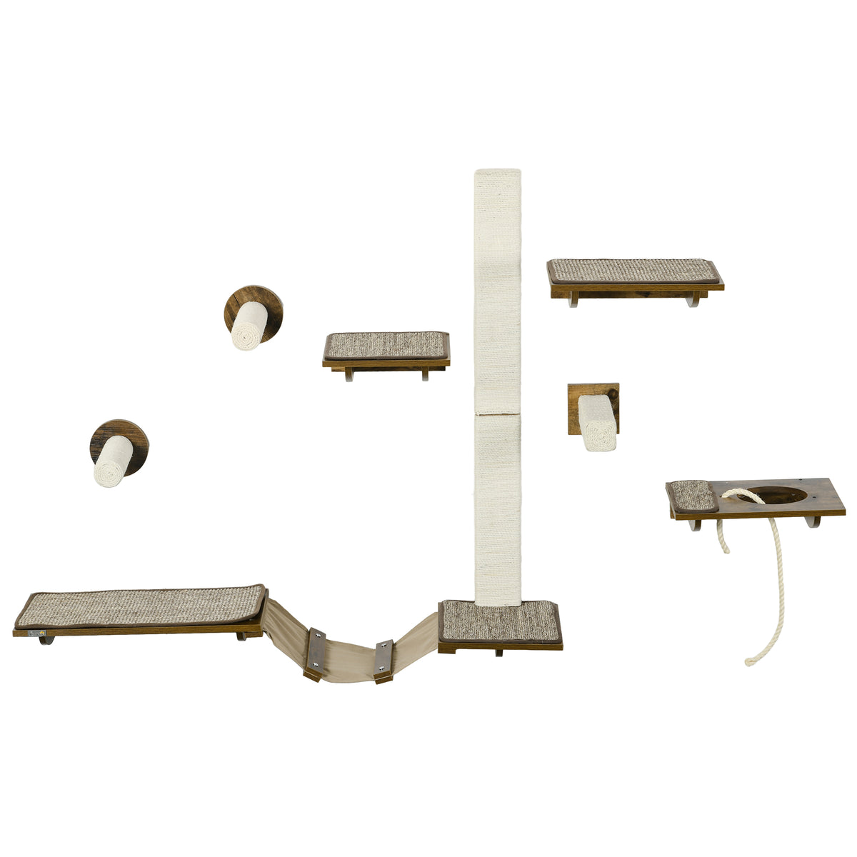 Kattentrap-set, klimwand, 8-delig, tot 8 kg, robuust, bruin/crèmewit