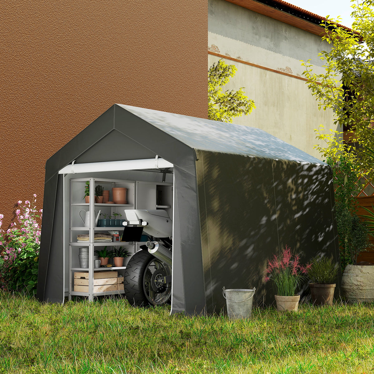 Carport tentgarage 3x3 m waterdicht garage-tent met roldeur ventilatieramen verlengde randen donkergrijs (2)