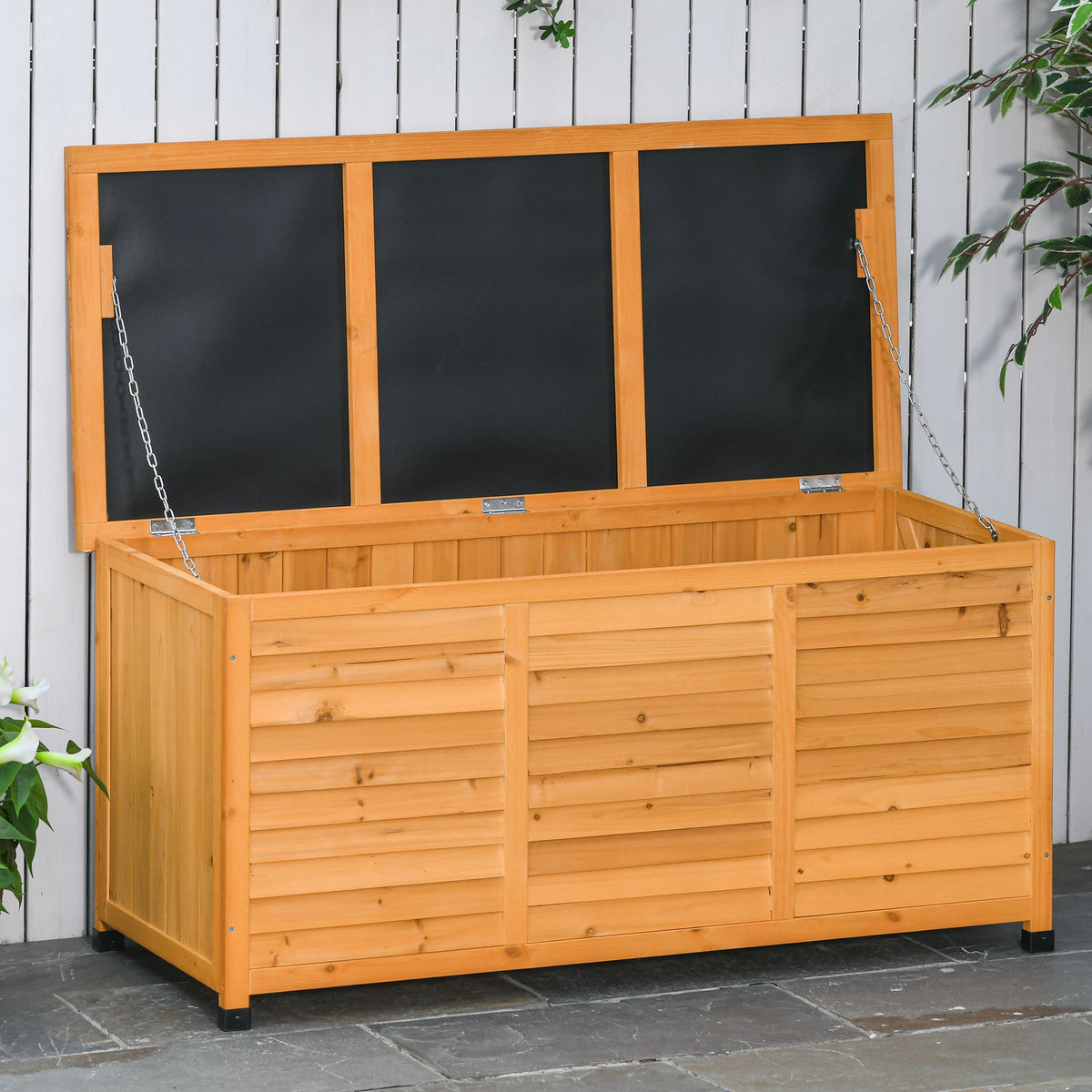 Tuinkist, kussenkist, opbergkist, opbergbox, tuinbox, weerbestendig, massief hout, 127 x 56 x 60 cm geel (2)
