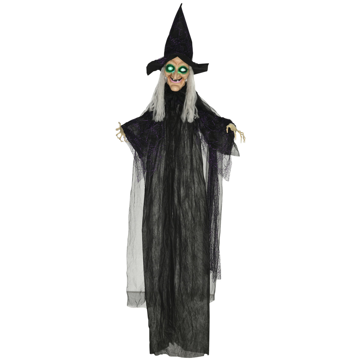 Halloween-heks, Halloween-decoratie, geluidsfunctie, met bewegingssensor, ledverlichting, 130 cm x 18 cm x 183