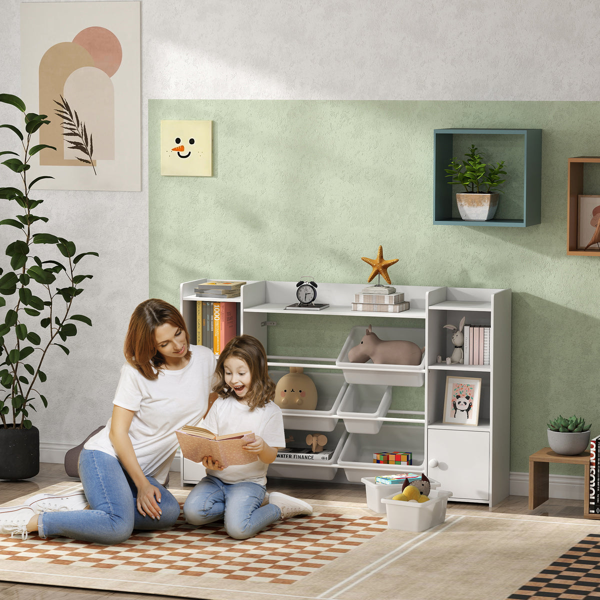 Kinderopbergrek, rek voor speelgoed en boeken, voor overzichtelijk opruimen, 8 uitneembare bakken, wit (2)