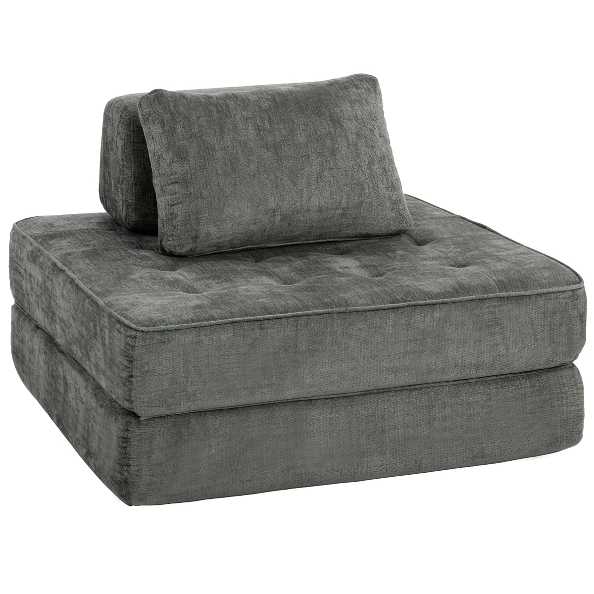 2-in-1 'Cloud' slaapfauteuil zonder frame, opvouwbare chenille vloerstoel met dik steunkussen, grijs