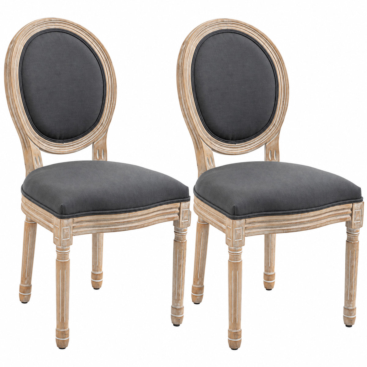 Eetkamerstoelen set van 2 keukenstoel met rugleuning, linnenlook voor eettafel, grijs+natuur