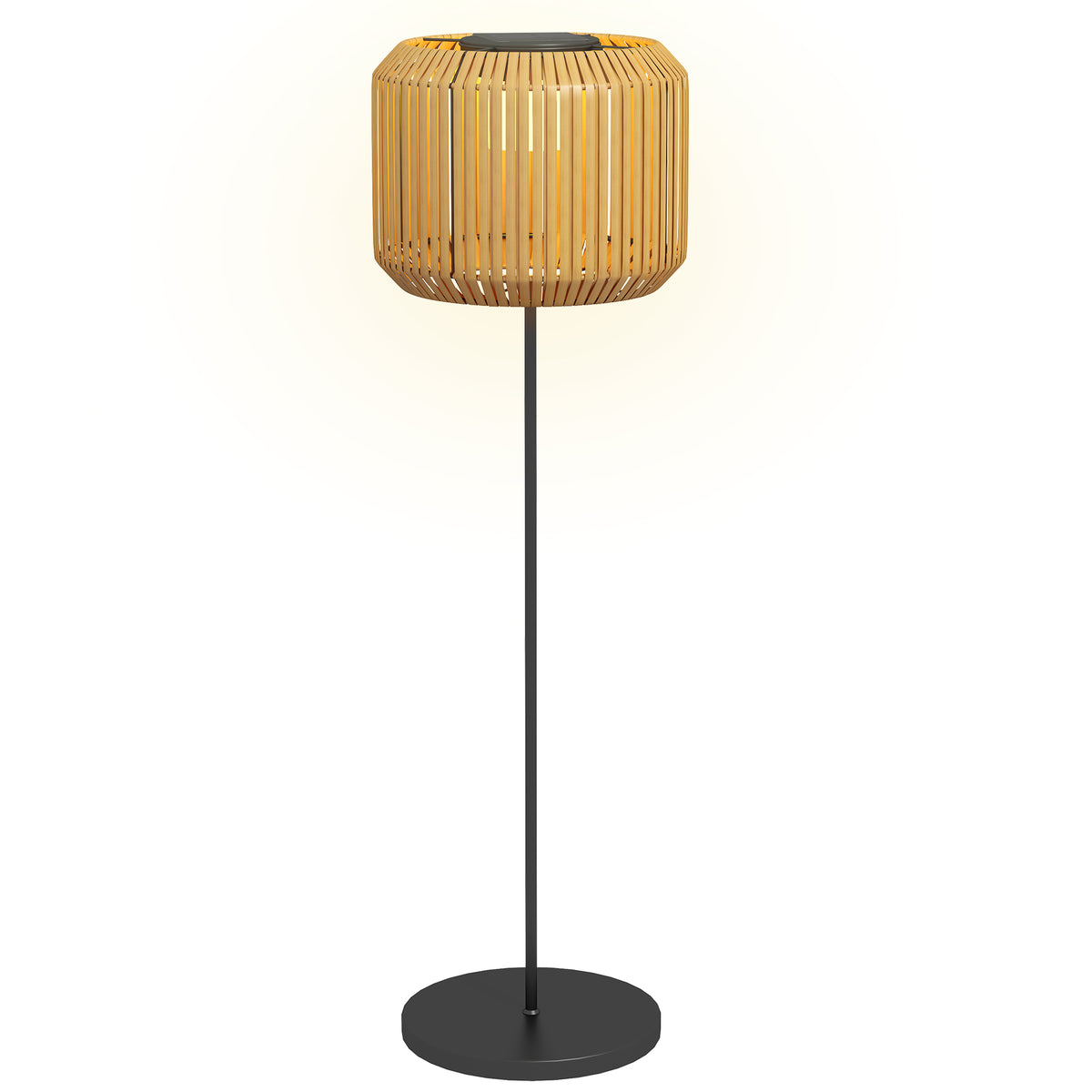 Rattan buitenlamp, solartuinlamp, automatische inschakeling, led, weerbestendig, metalen frame, Ø34 x 130 cm
