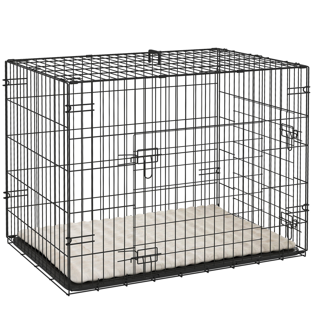 Opvouwbare hondenbench met 2 deuren, transportkooi met uitschuifbare bodemplaat en kussen 75 x 48,5 x 53 cm