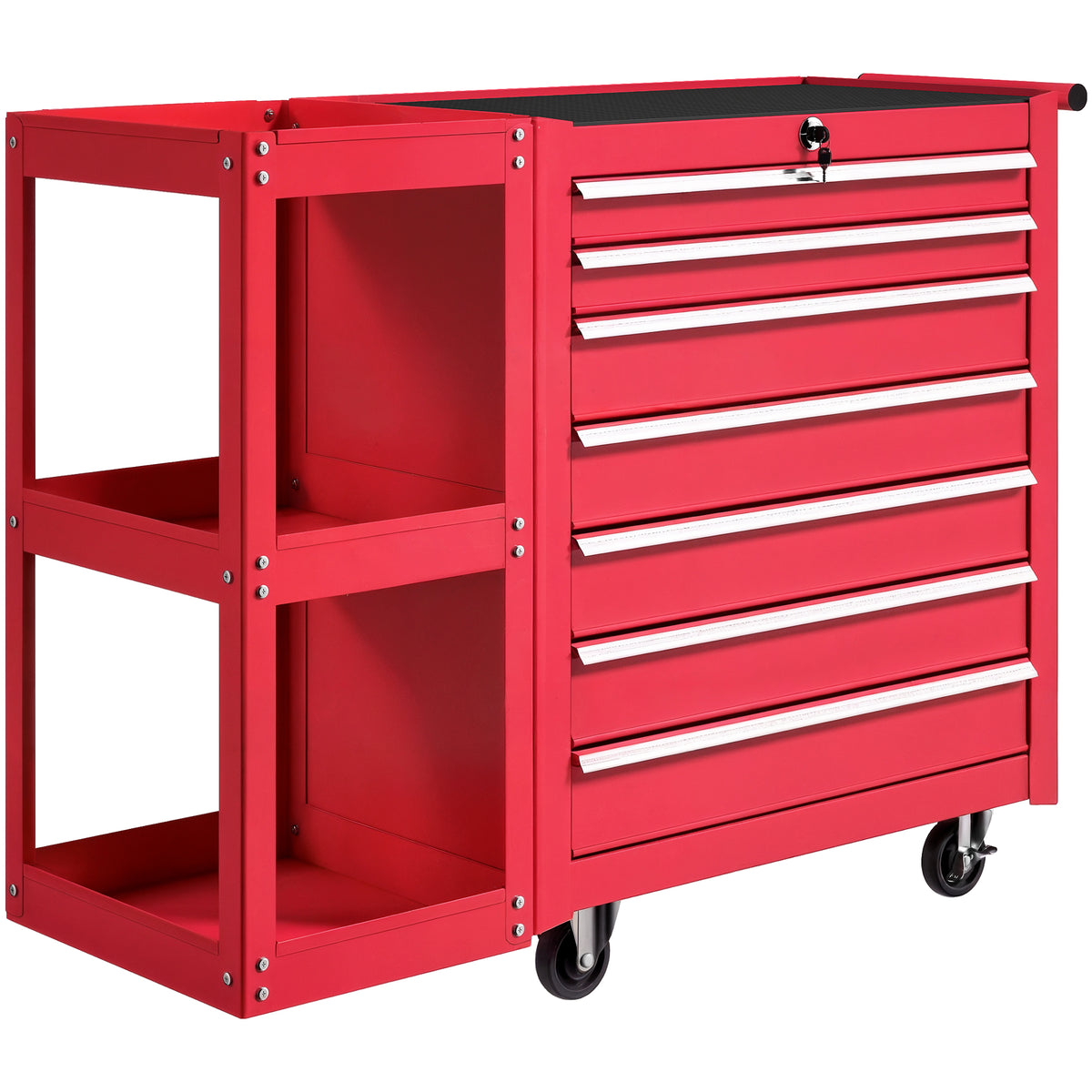 Gereedschapswagen werkplaatswagen met 7 lades afneembaar zijrek 4 wielen met parkeerrem, 96x33,5x75cm, rood