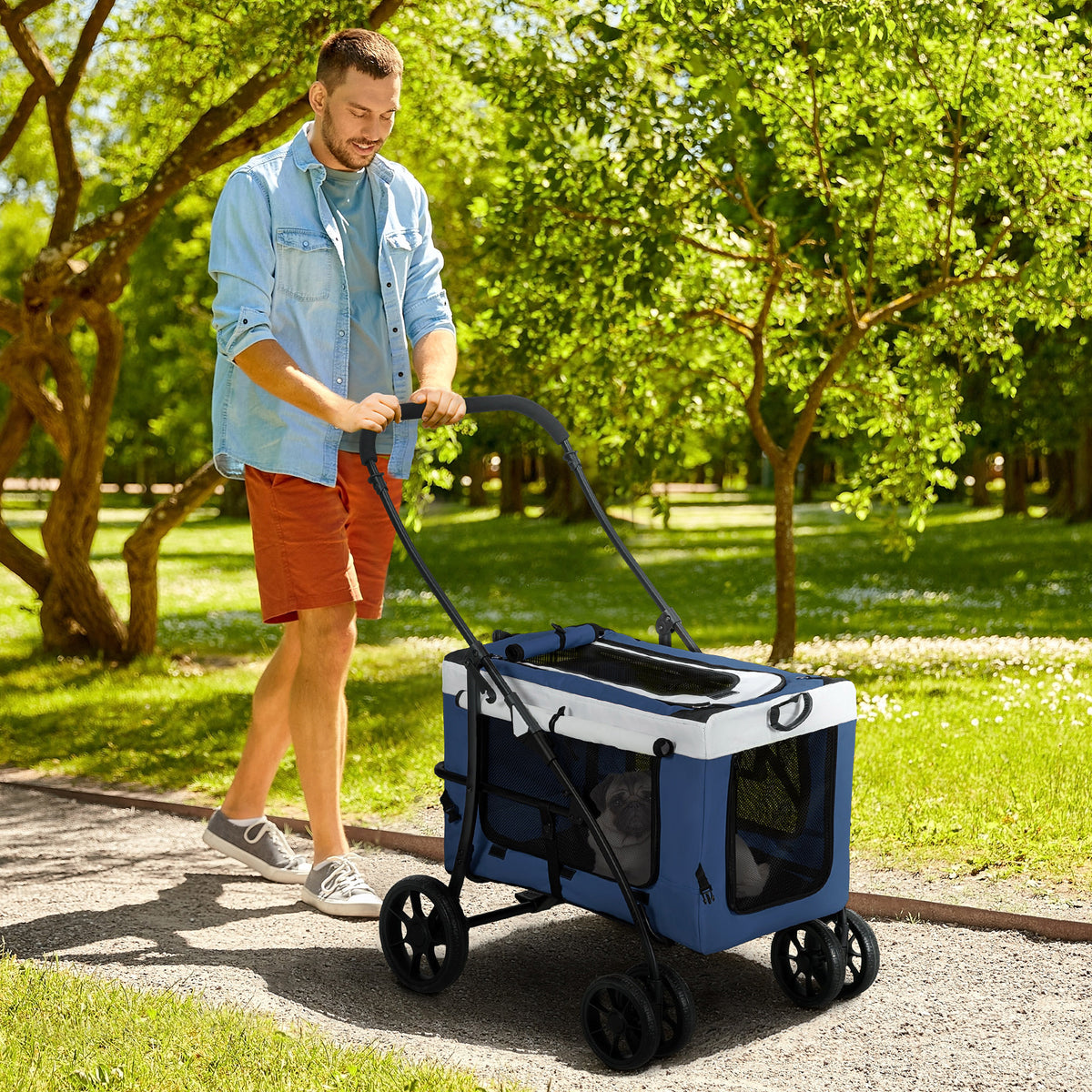 Hondenbuggy huisdierbuggy huisdiervervoer tot 10 kg inklapbaar verstelbare draagriemen afneembare mand 81 x 58 x (2)