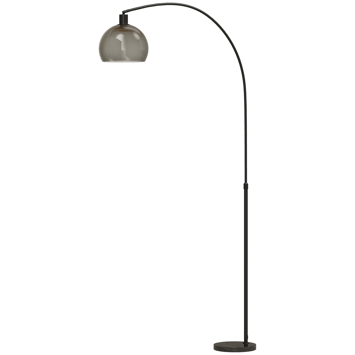 Vloerlamp, gebogen kop, voetschakelaar, marmeren voet, kunststof kap, grijs