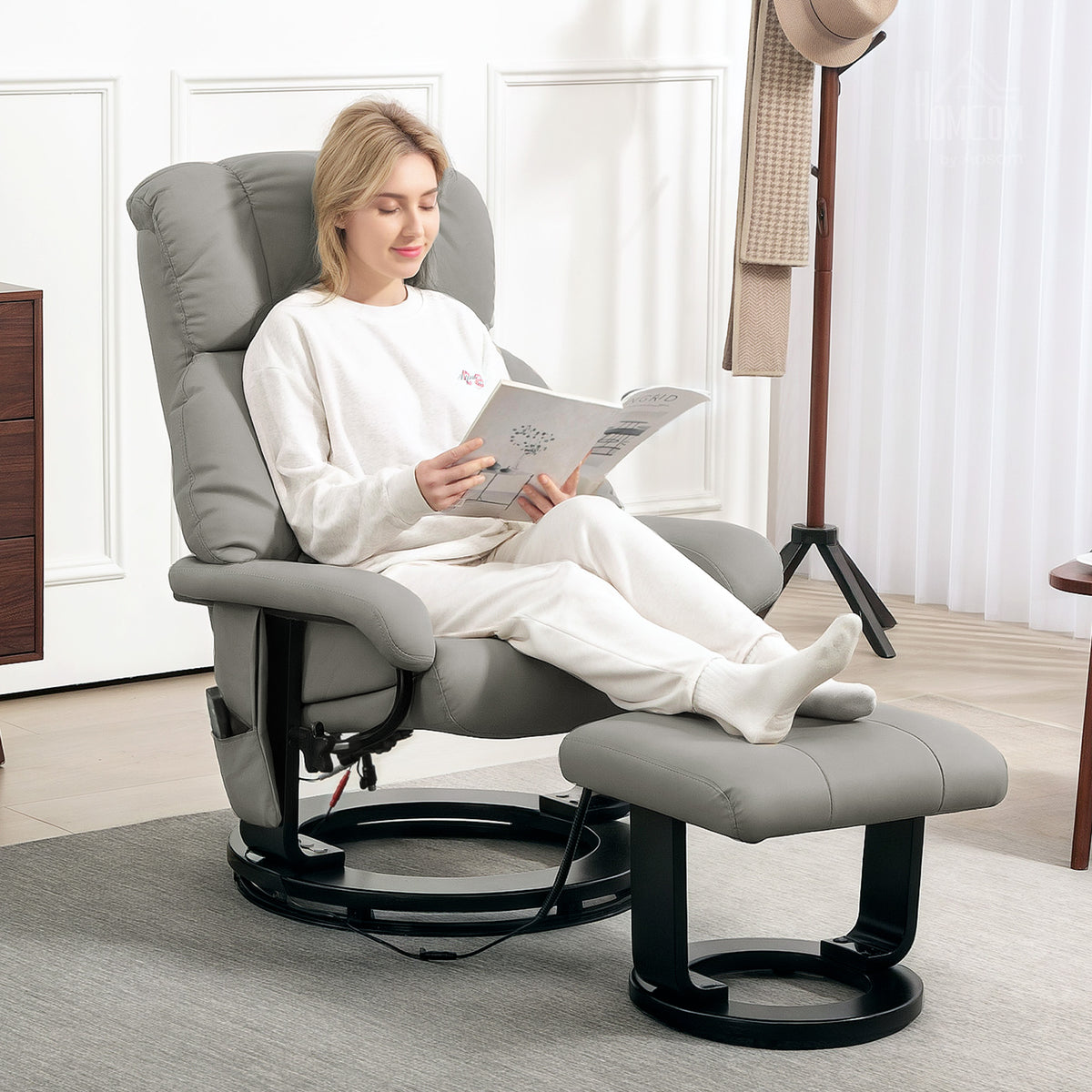 Relaxfauteuil met massagefunctie, tv-fauteuil met zijvak, kunstleer, grijs (2)