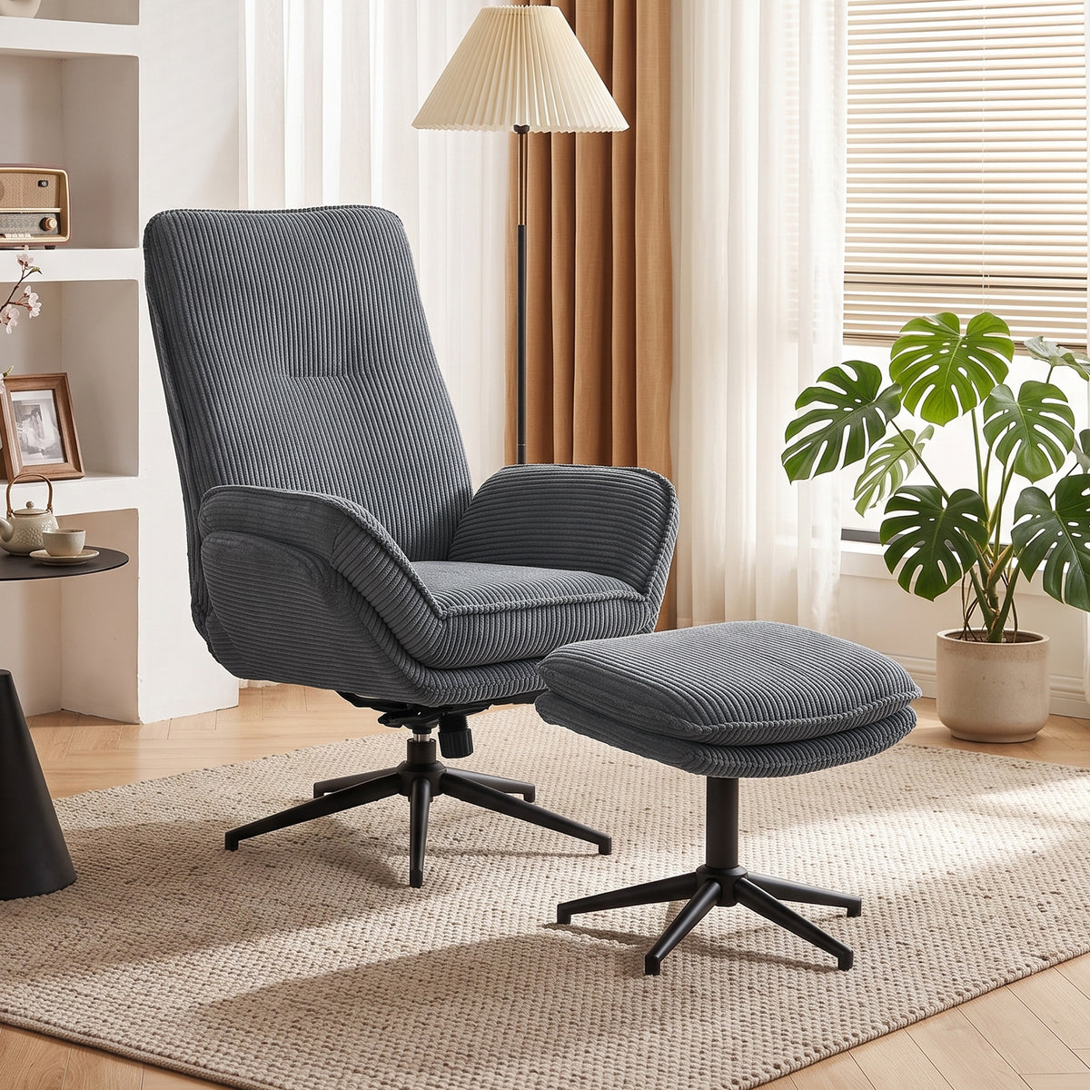 Relaxfauteuil met 130° ligfunctie, tv-fauteuil met voetenbank en stalen frame, grijs (2)