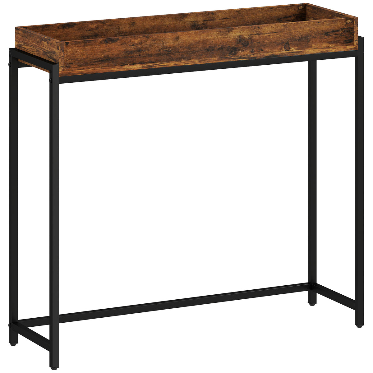 Halftafel, smalle consoletafel, metaal, spaanplaat, rustiek bruin