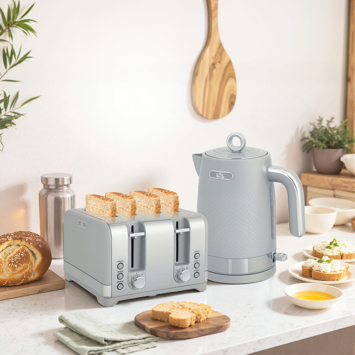 Waterkoker- en broodroosterset, 1,7L 2200W snelkookwaterkoker met thermostaat (2)