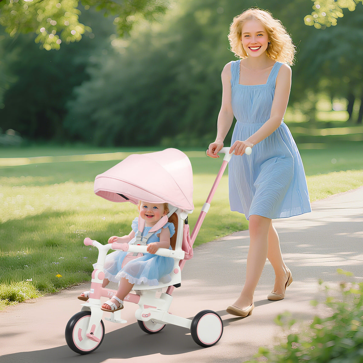 Kinderdriewieler, converteerbare kinderwagen, 5-in-1 ontwerp, afneembare duwstang, verstelbaar (2)