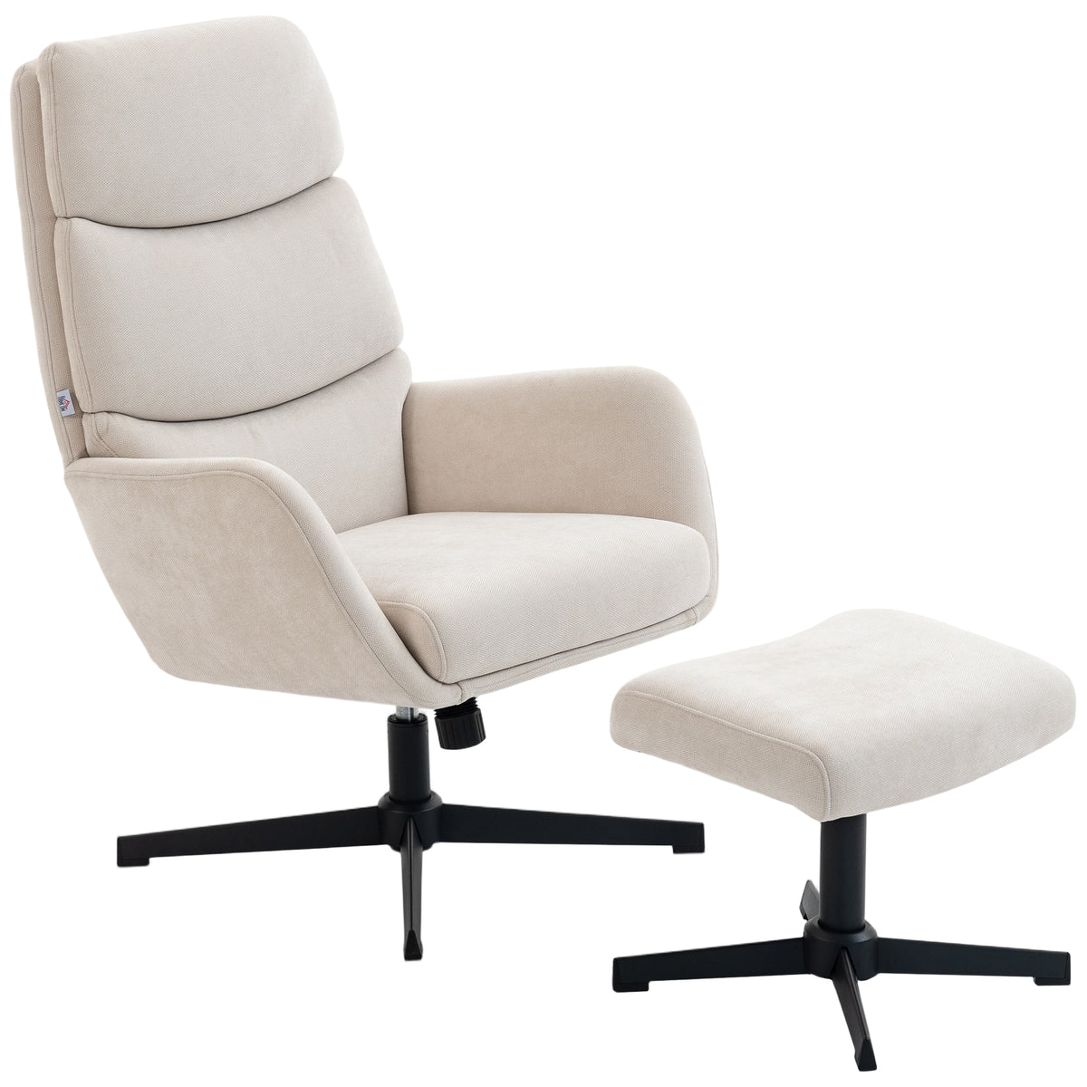 Gestoffeerde fauteuil met voetenbank, loungefauteuil met hoge rugleuning, metalen onderstel, voor woonkamer