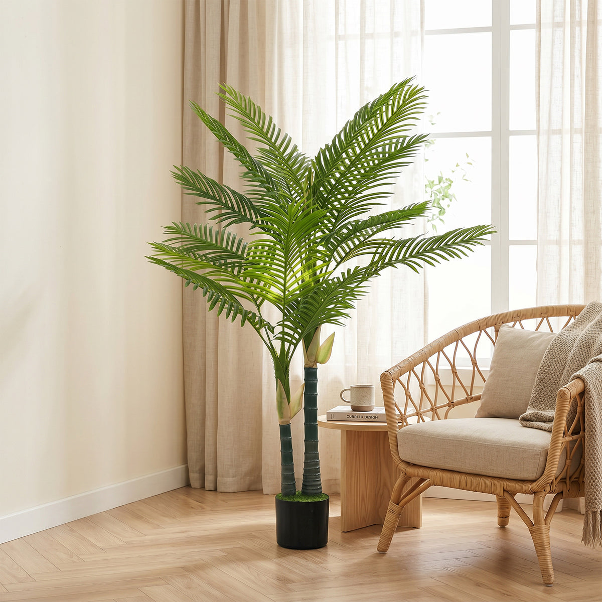 Kunstmatige palmboom 150 cm kunstpalm met 16 palmbladeren grote kunstplant in pot voor woonkamer balkon (2)