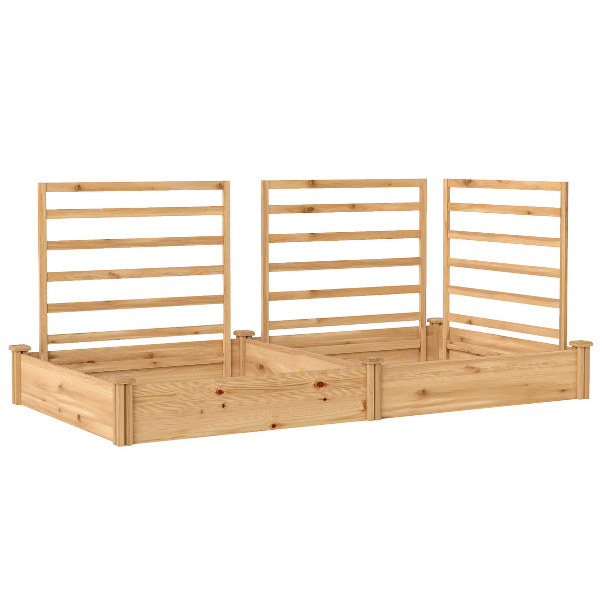 Verhoogd plantenbed met klimrek, houten bloembak met 3 trellis-schermen, open bodem, 240 x 125 x 102 cm, naturel
