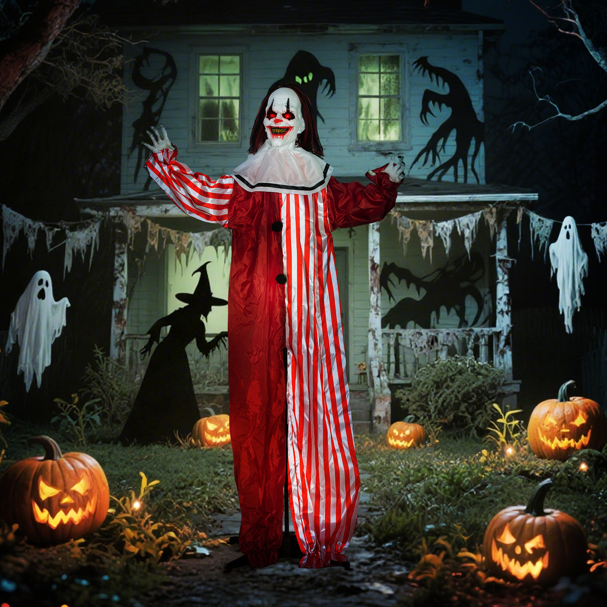165 cm Halloween-decoratie Halloween-clown met led-verlichting, geluidsfunctie en lichaamseffect (2)