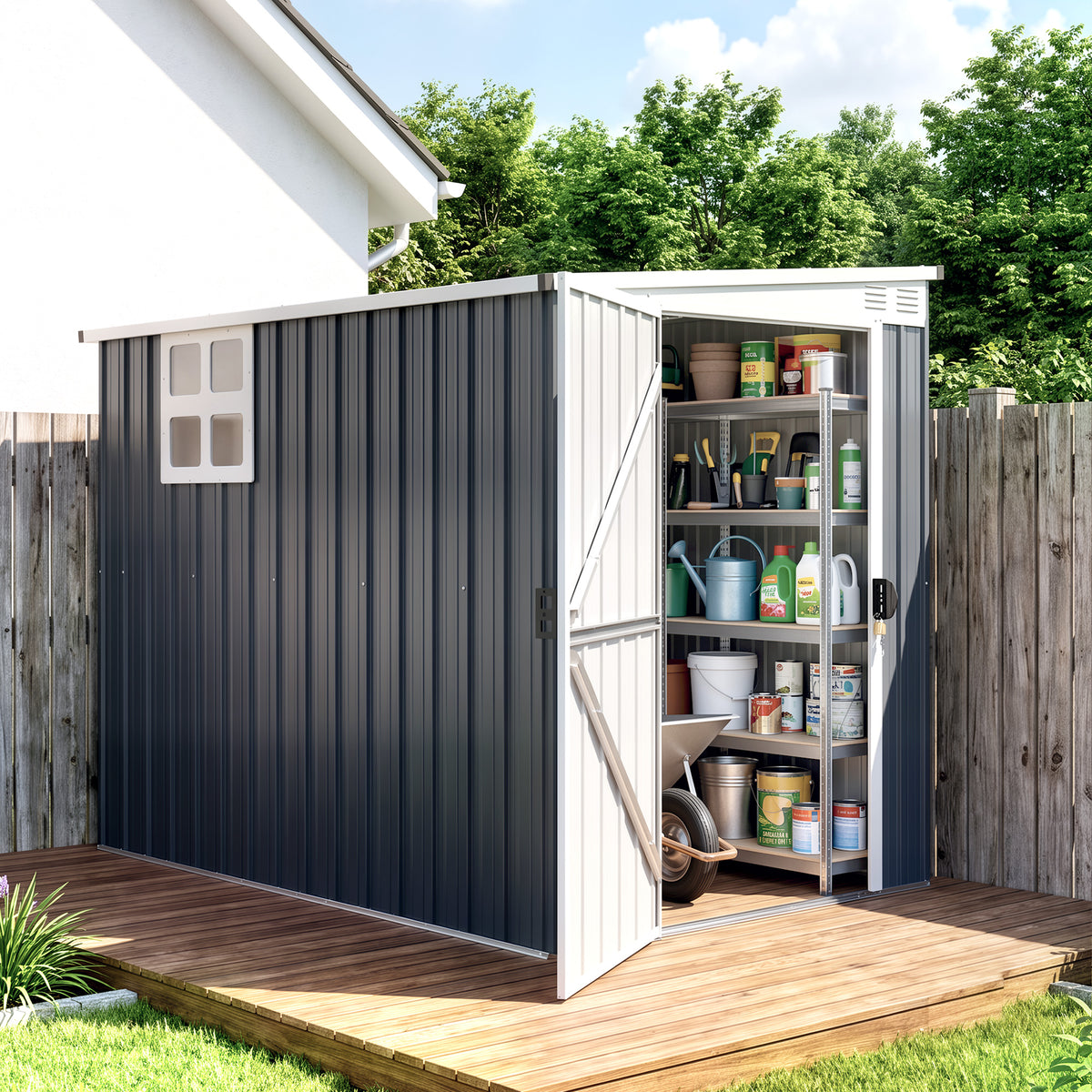 Tuinopbergschuur, gereedschapsschuur voor tuingereedschap, ramen, ventilatieopeningen, afsluitbaar, staal (2)