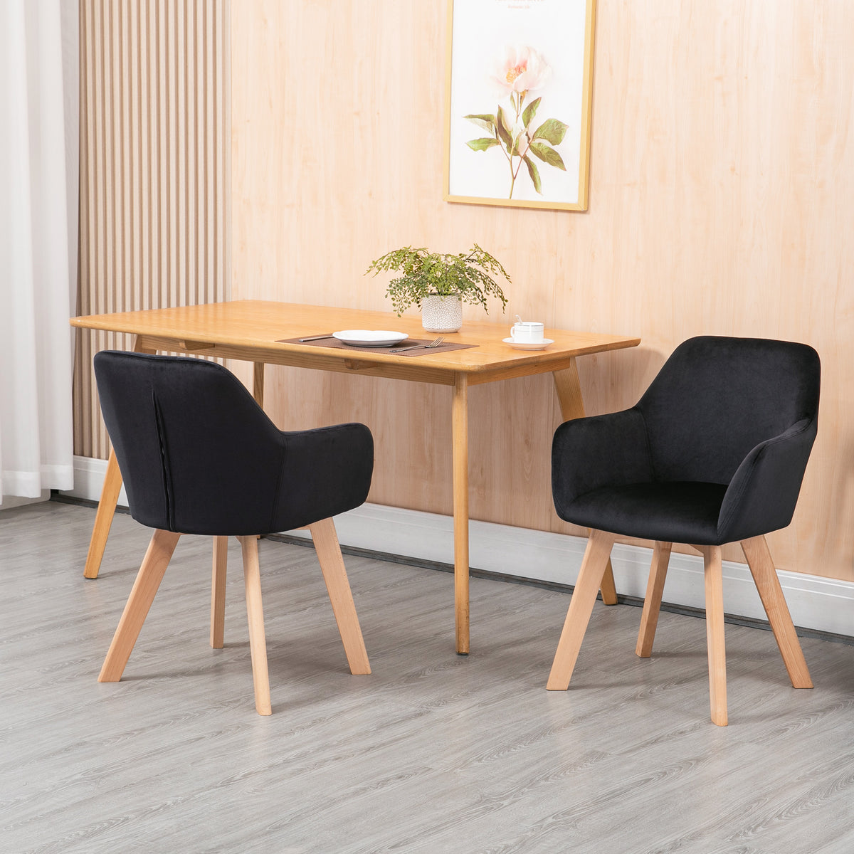 Eetkamerstoelen, set van 2, modern design, fluweel-look, rubberwood, 54x57x80 cm, zwart (2)