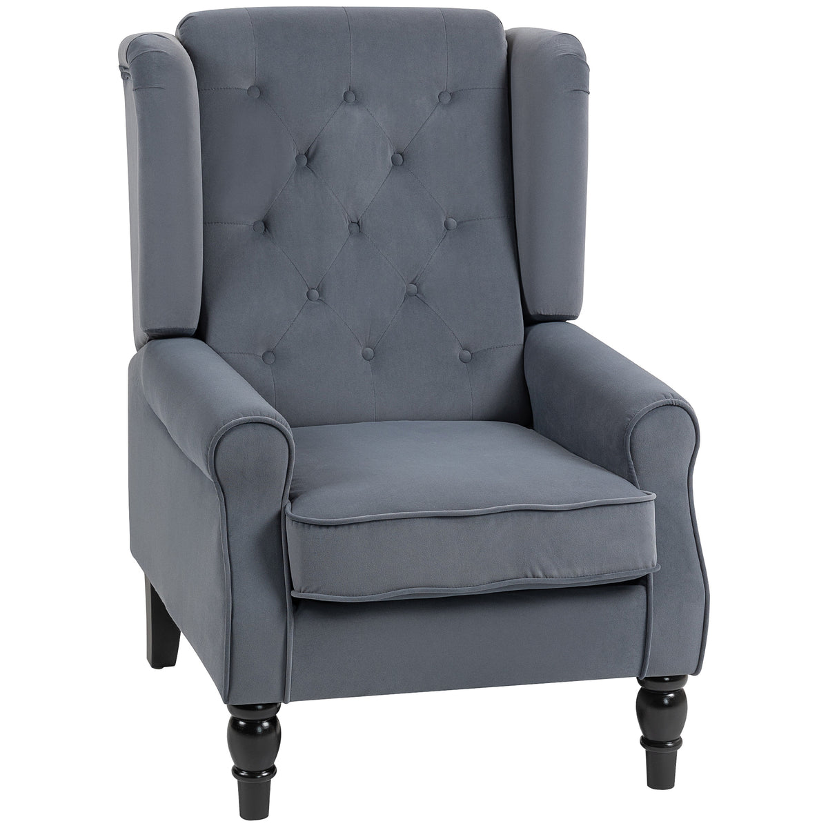Oorfauteuil relaxfauteuil fauteuil, vintage design, knoopstiksel, gedraaide poten, 74 cm x 86 cm x 102 cm, grijs