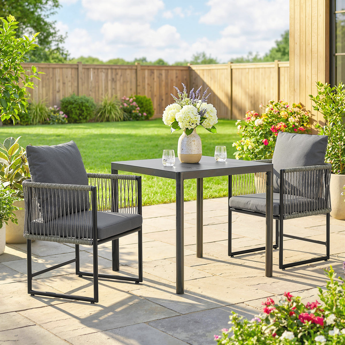 Tuinstoel 2-delige set weerbestendige tuinstoelen van staal PE-rotan met kussens armleuning rugleuning 52x52x66 (2)