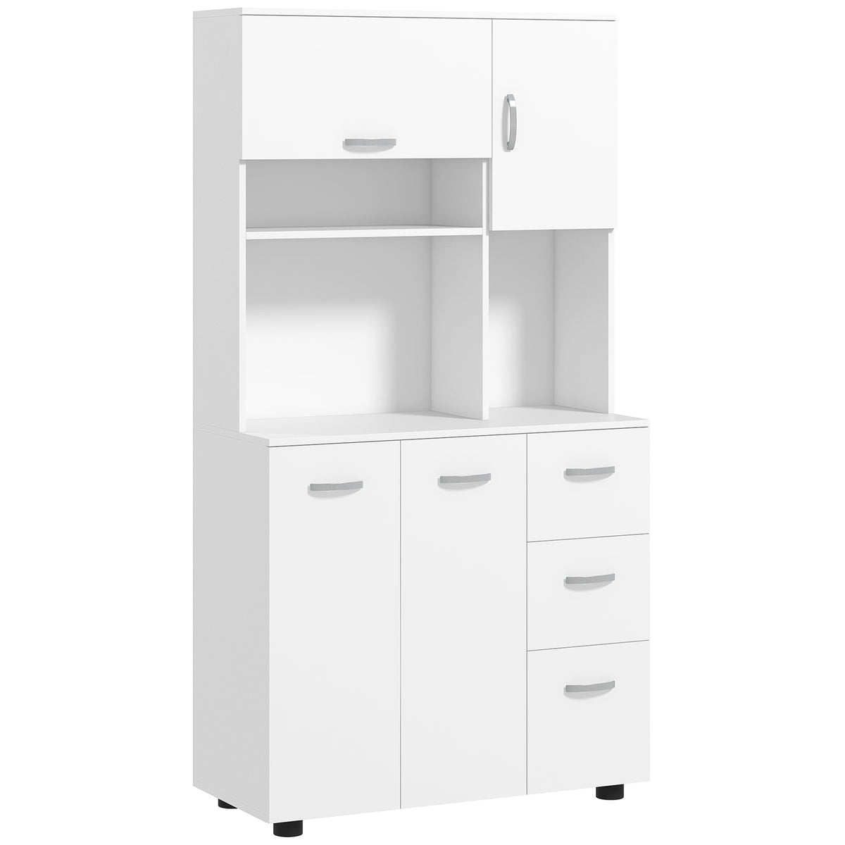 Keukenkast, buffetkast, 3 laden, 3 planken, veel opbergruimte, 89x39,5x168cm, wit