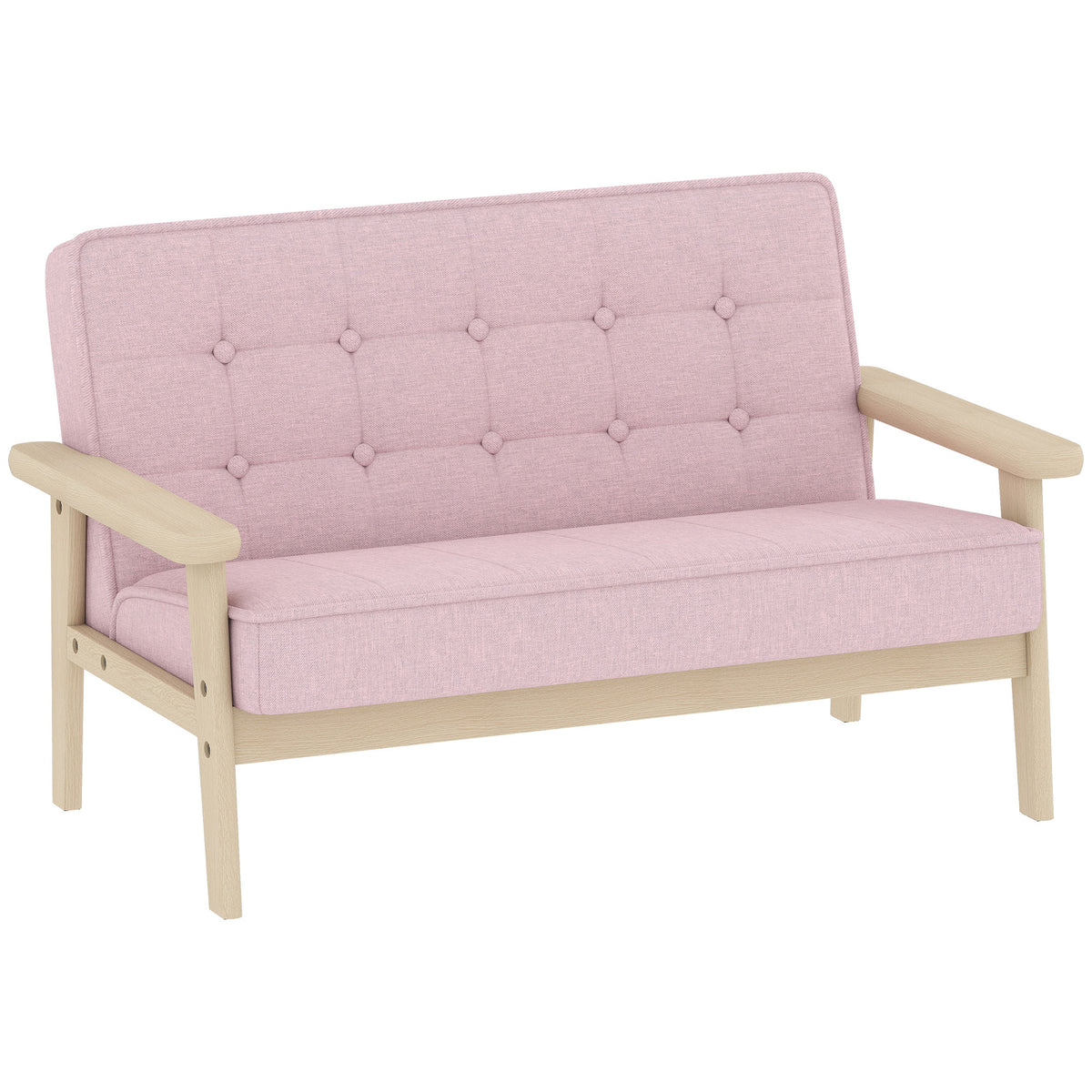 Kinderfauteuil, kinderbank met houten frame, fluweeloptiek, gestoffeerd, voor kinderen van 3-8 jaar roze