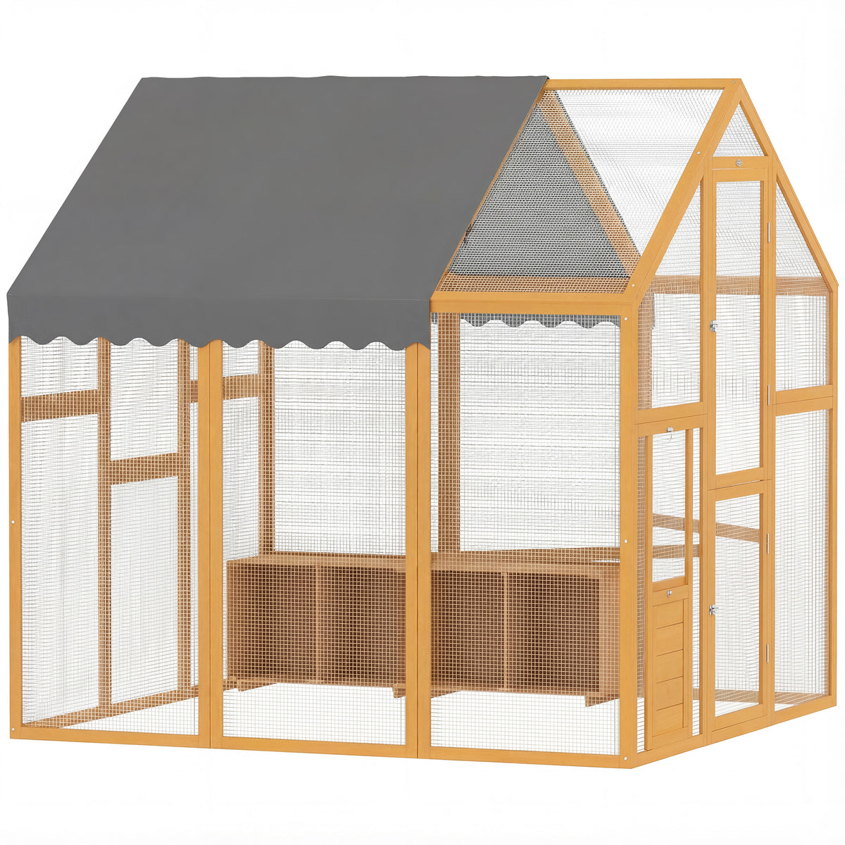 Kippenhok 3,07m² uitloopren van hout met waterdicht doek, veiligheidsslot, voor 6-8 kippen 1,7 x 1,8 x 1,8 m