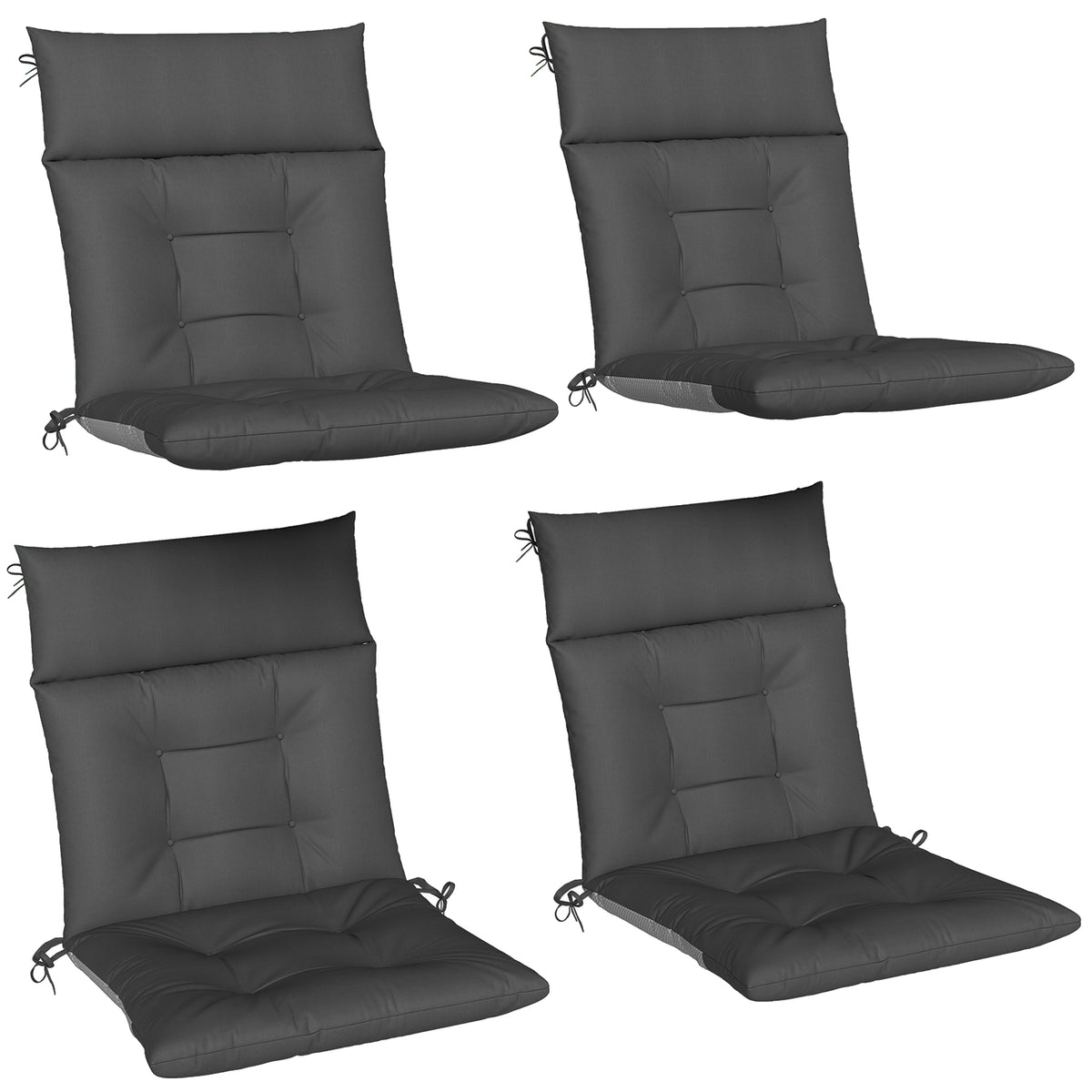 4-delige set zitkussens waterafstotend antislip stoelkussens met linten, voor binnen en buiten 111,5 x 53 x 8 cm