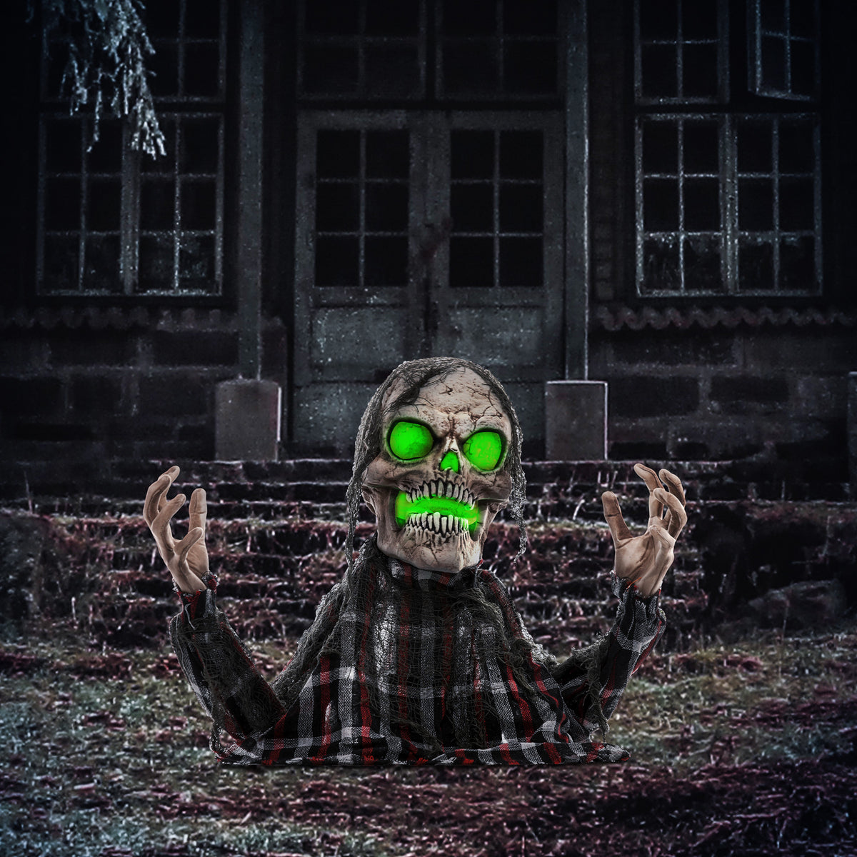 Halloweendecoratie groundbreaker-skelet, buigzame armen, lichtgevende ogen, griezelig gehuil (2)