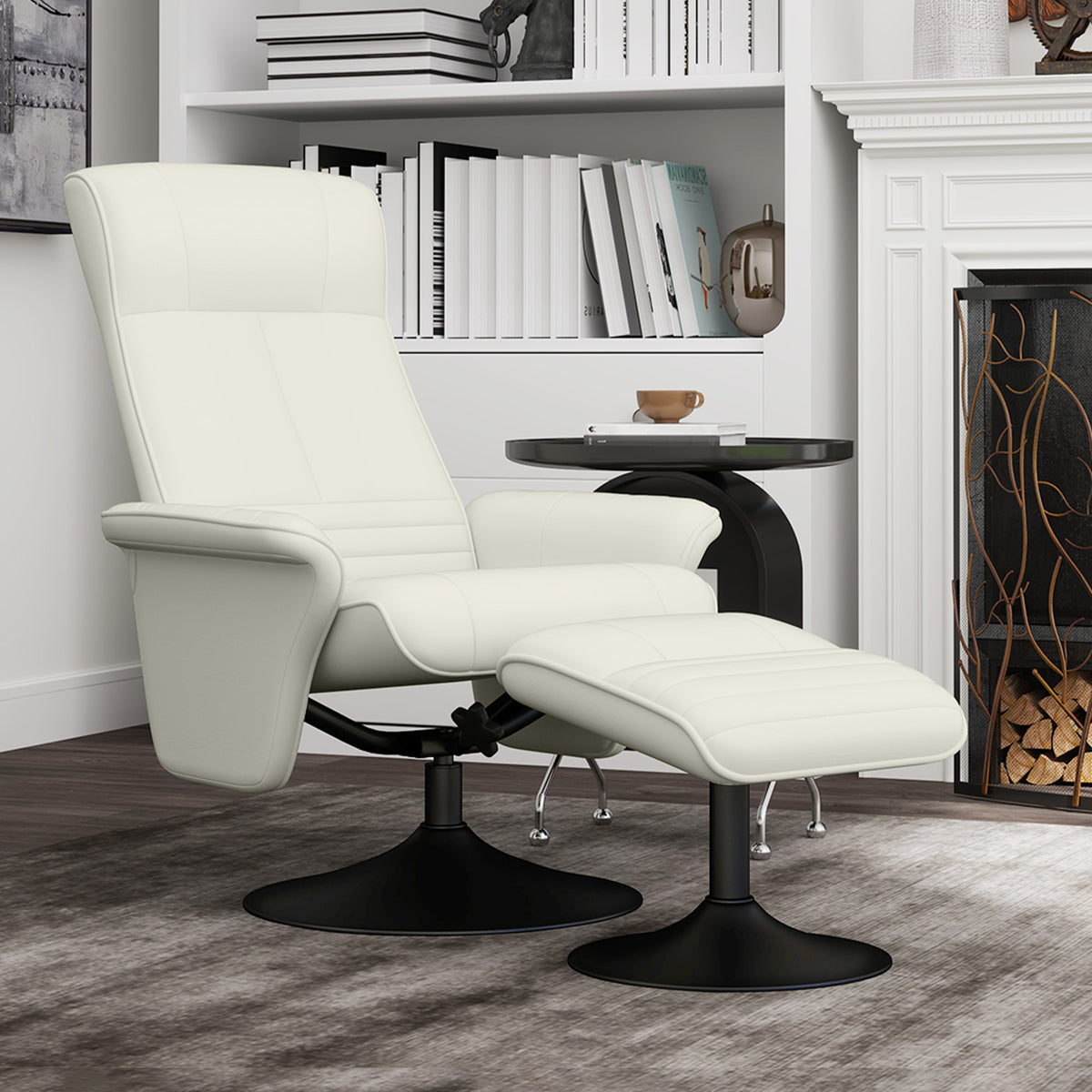 Relaxfauteuil, tv-fauteuil met hocker, draaibaar, ergonomisch, microvezel-look, tot 150 kg, crèmewit (2)
