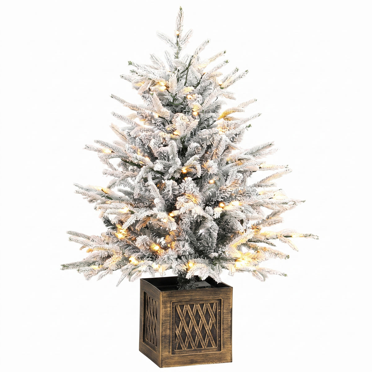 Tafelkerstboom 90 cm, voorverlicht, besneeuwd, kunst, 70 warmwitte leds, 488 punten, groen