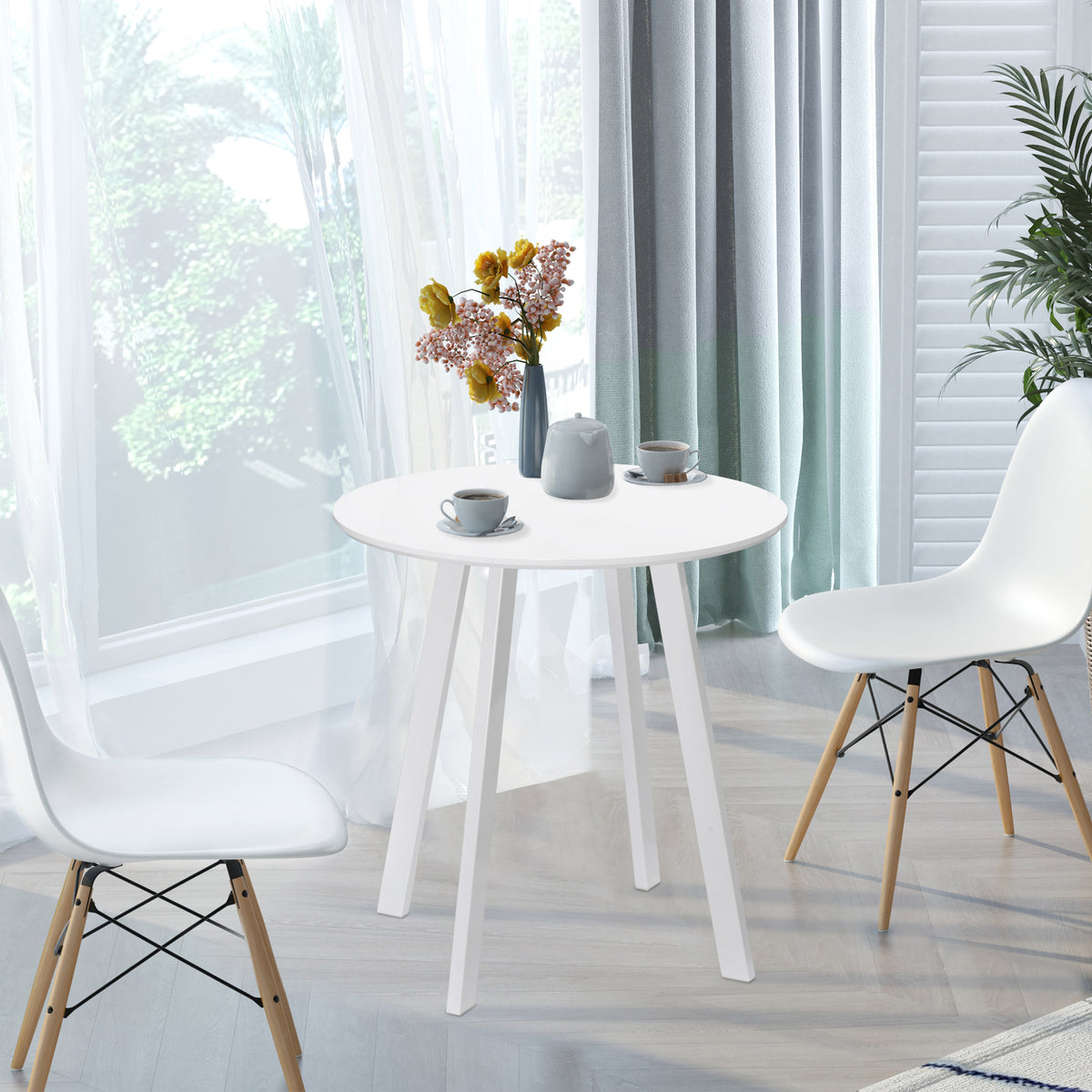 Eettafel, keukentafel, voor 2 personen, hoogglans afwerking, met tafelpoten, wit, 72 x 72 x 75 cm (2)