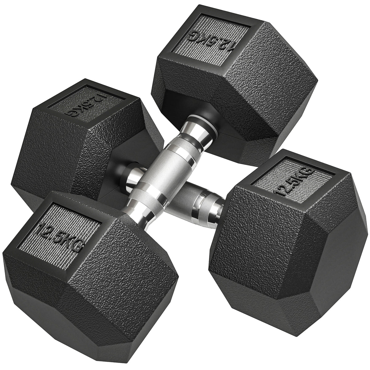 Halters met gekartelde handgreep, gietijzeren dumbbells, 2 x 12,5 kg voor thuis, sportschool, krachttraining