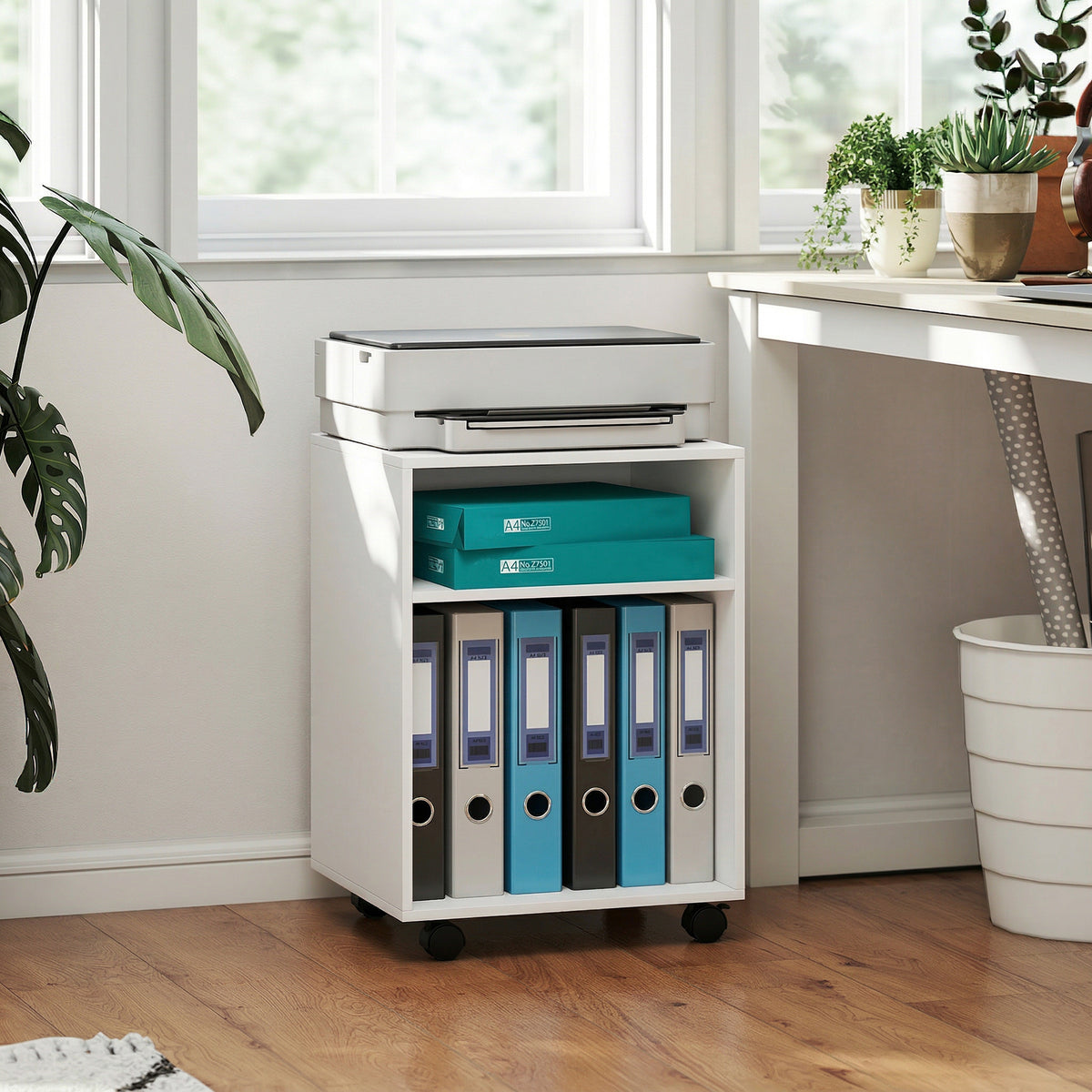 Printerstandaard printertafel met 2 open schappen en vergrendelbare wielen voor kantoor thuis fax scanner 40 x (2)