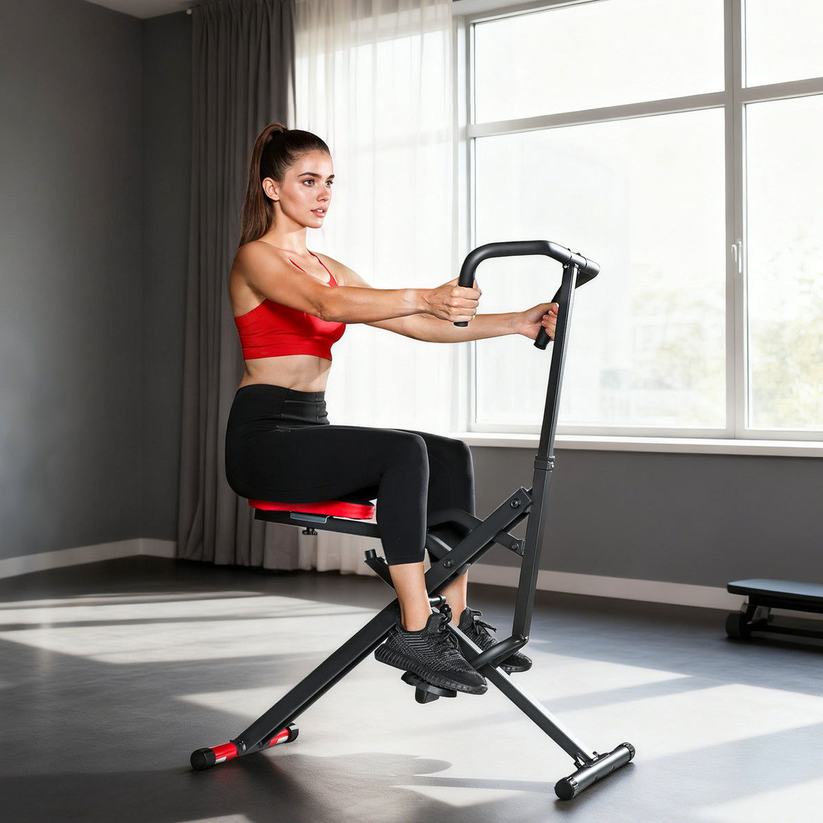 Trainingsapparaat, verstelbaar, metalen buizen, pedalen, inklapbaar, rood (2)