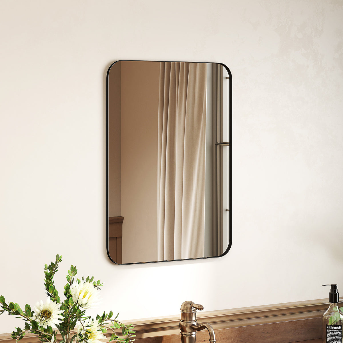 Badkamerspiegel wandspiegel splintervrije folie metalen frame badkamer 50 x 70 cm zwart (2)