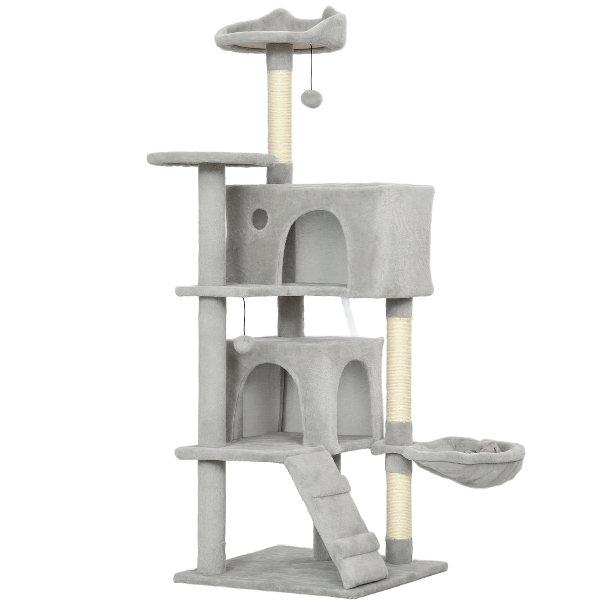 140 cm krabpaal voor katten, meerdere niveaus, sisal krabpalen, grotten, pluche platforms, hangmat, ladder