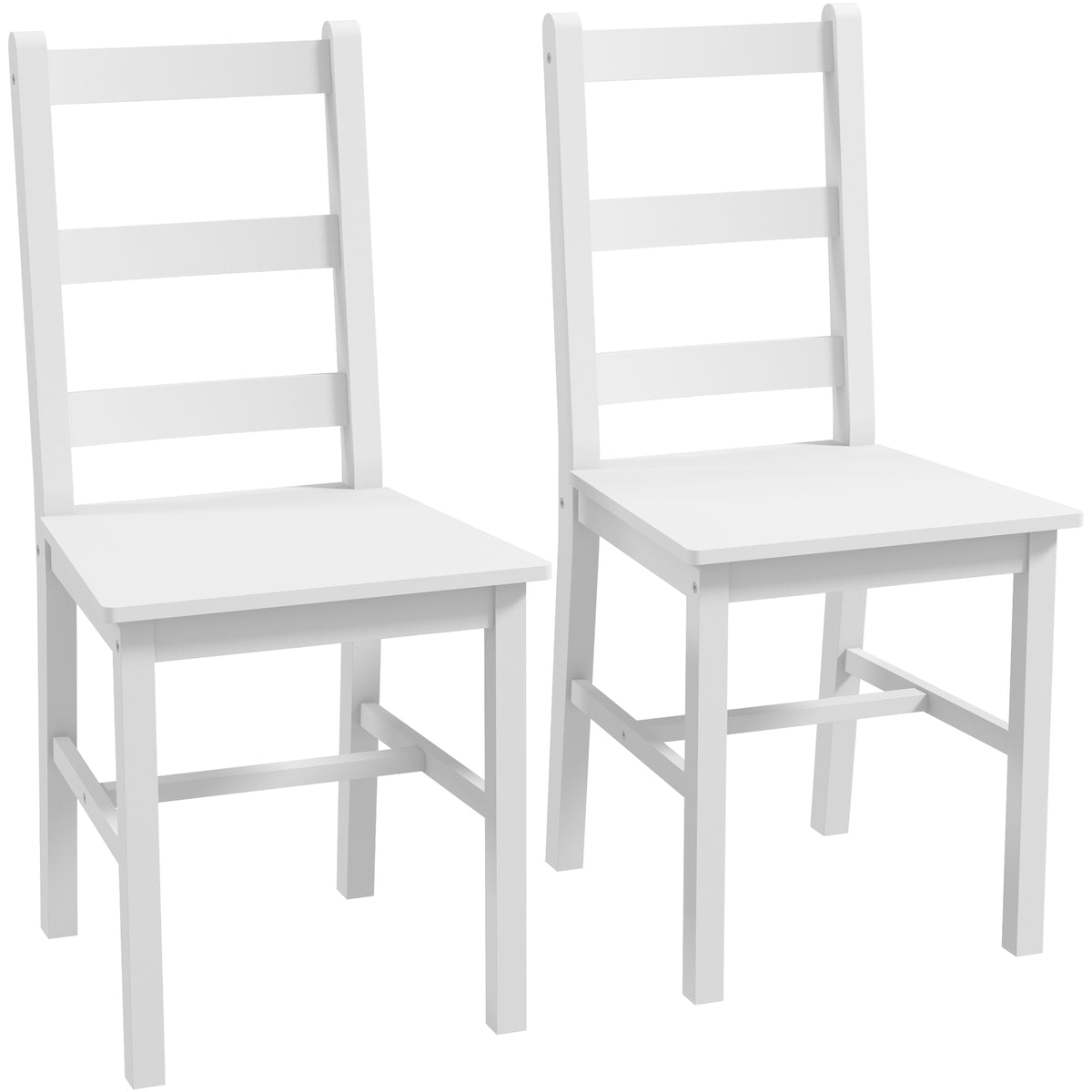 Eetkamerstoelen 2-delige set houten keukenstoel met lattenrugleuning, antislip 41,5 x 46 x 90 cm wit
