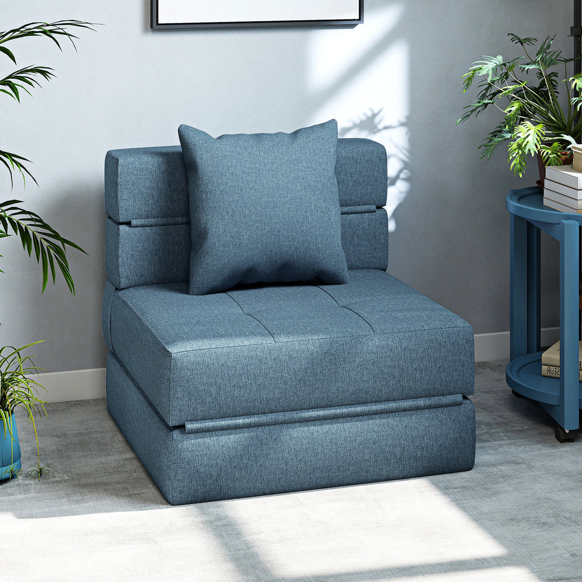 Slaapfauteuil relaxfauteuil logeerbed. afneembare hoes, 70 cm x 70 cm x 61 cm, donkerblauw (2)