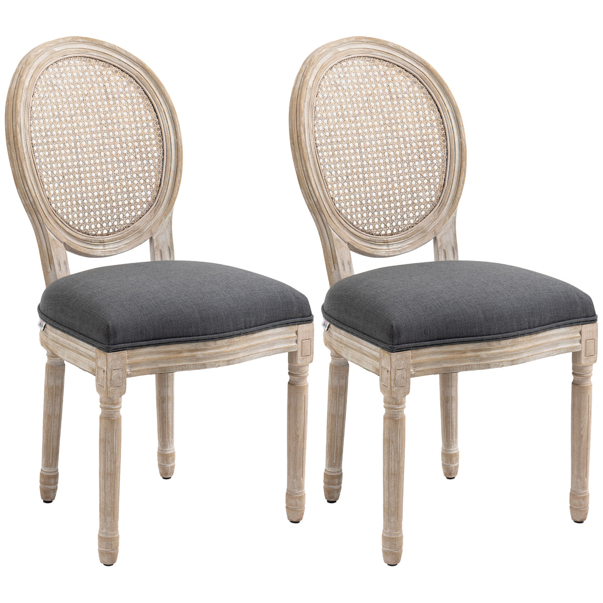 Keukentafelstoelen in 2-delige set, zacht gestoffeerd, vintage design, rotanlook, grijs (2)