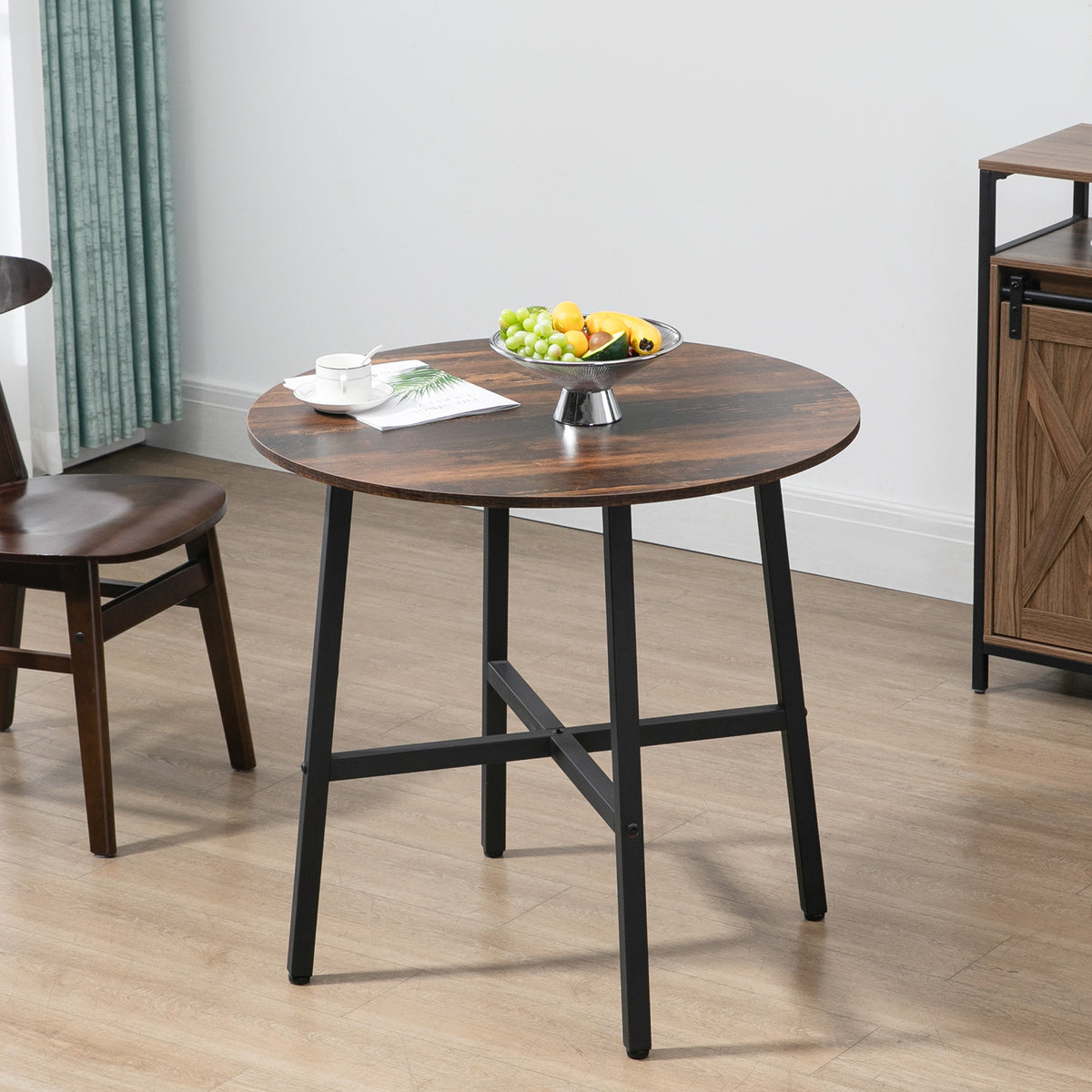 Eettafel keukentafel, grote tafel, industrieel design, rustiek design, Φ80 x 76 cm, bruin (2)