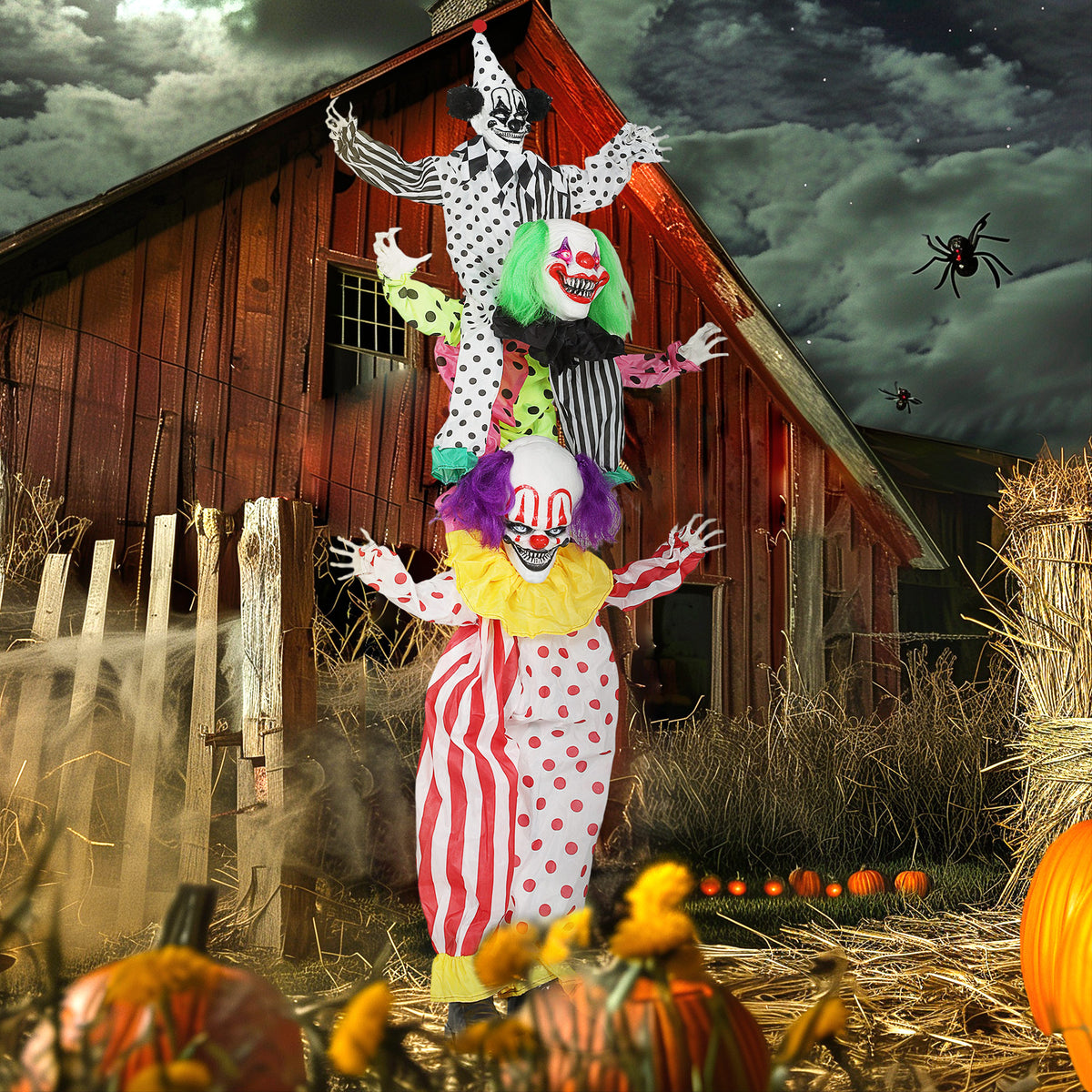 Stapelbare Halloween-animatronic-clowns met rood oplichtende ogen voor indoor-feestrekwisieten (2)