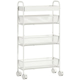 Keukenwagen van metaal, 3 manden, smal design, 4 wielen, voor keuken, woonkamer, badkamer, wit