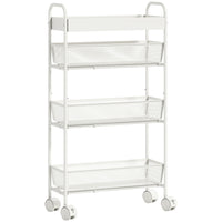 Keukenwagen van metaal, 3 manden, smal design, 4 wielen, voor keuken, woonkamer, badkamer, wit
