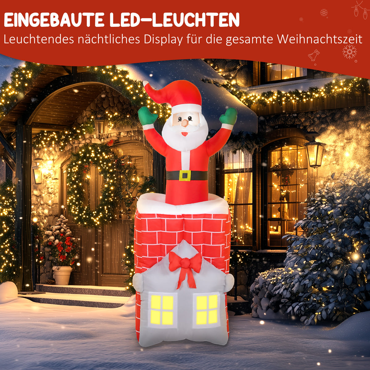 Opblaasbare kerstdecoratie, kerstman in schoorsteen, leds, ventilator (4)