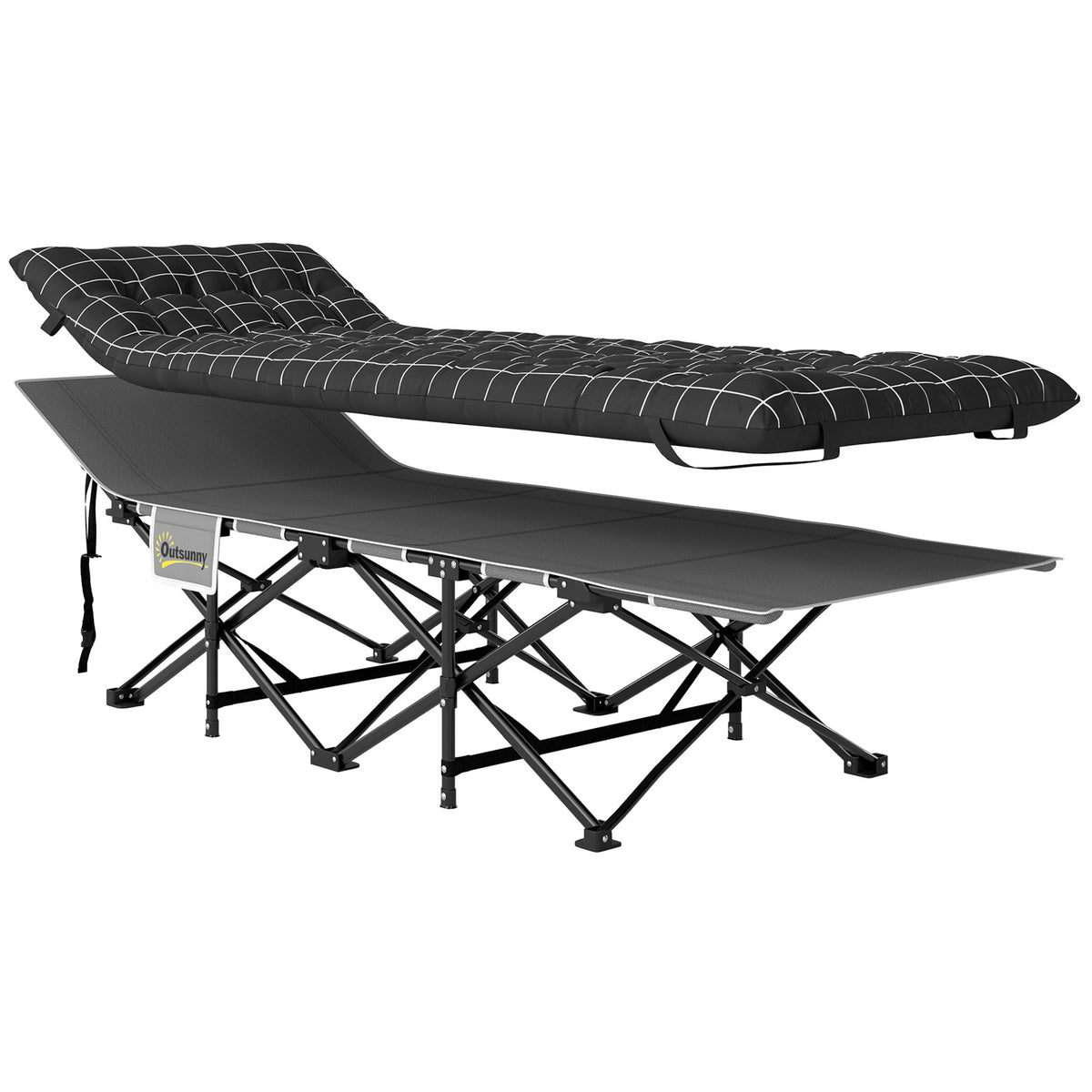 Opvouwbaar campingbed, veldbed met matras, ergonomisch, metalen frame, zwart